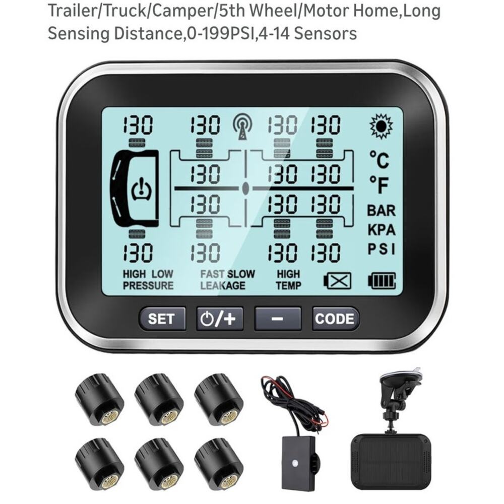 Tire Pressure Monitoring System 6 Sensors,4.5" Solar TPMS w/Signal Booster